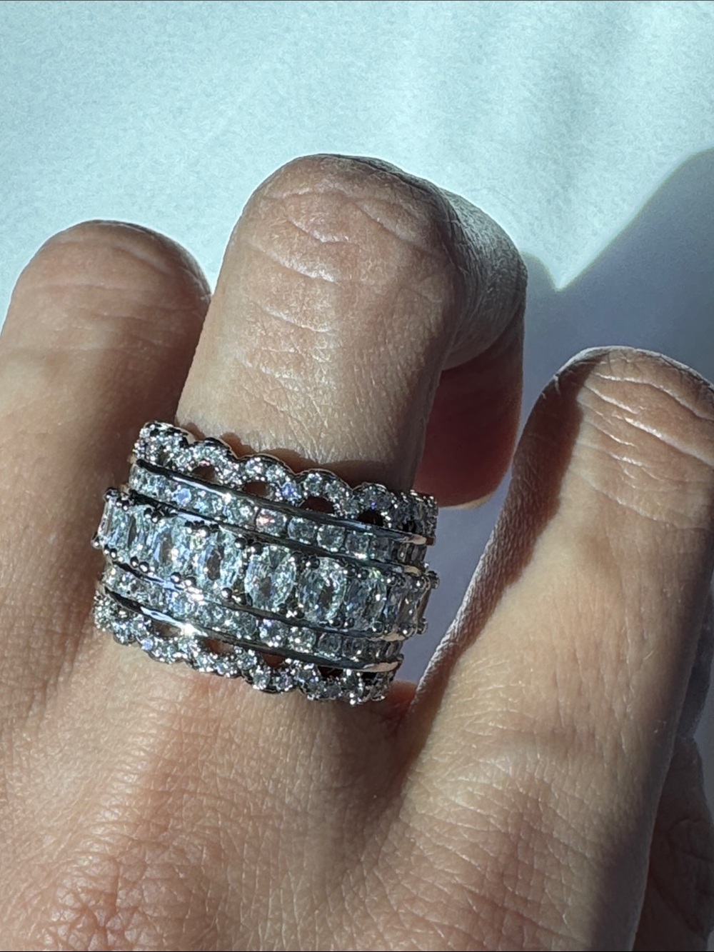 Multi-Row Silver Cocktail Ring - White